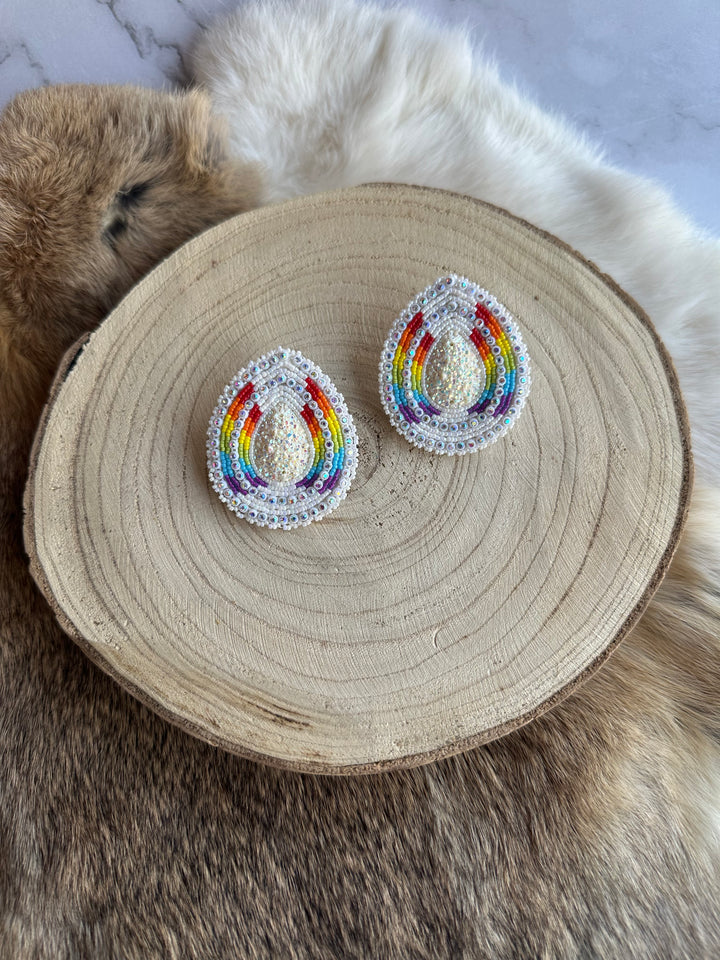 Four Directions Rainbow Teardrop Beaded Earrings