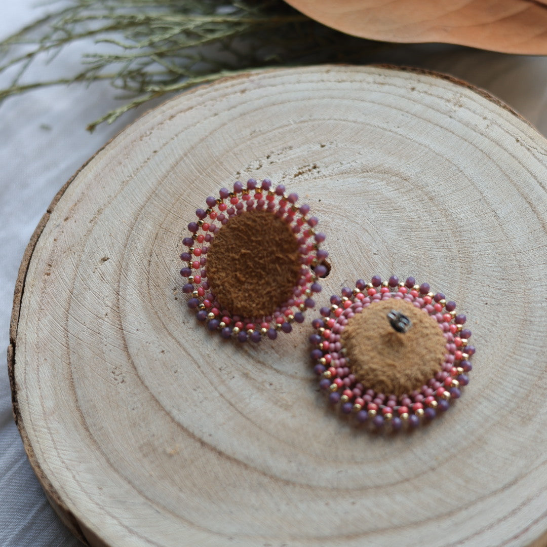Boreal Forest Beads Simple Beaded Moose Hide Round Studs