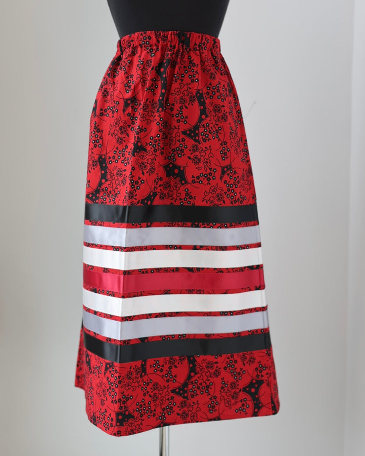 Adeline C. Red & Black Floral Ribbon Skirt