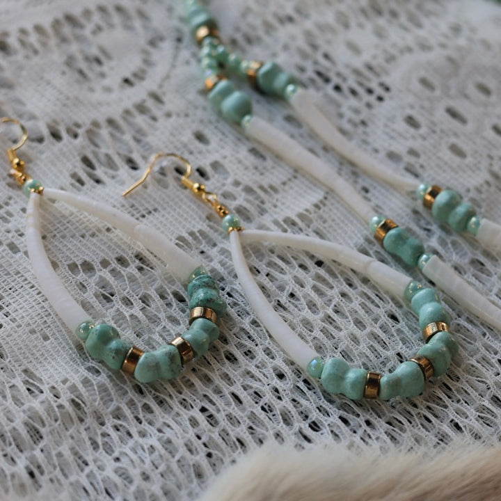 Prairie Sage Beadwork Bone Cut Turquoise & Dentalium Set