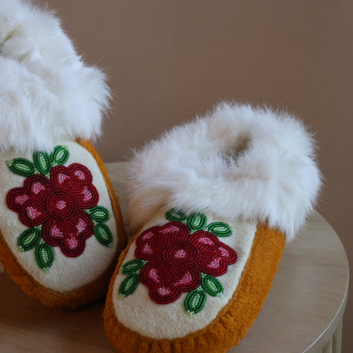 Emily J. Red 3-Petal Floral Moose Hide Moccasins