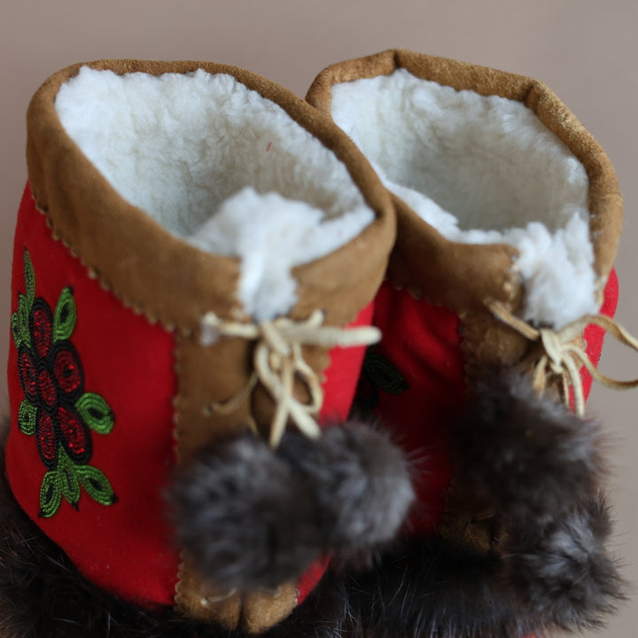 Emily J. Handmade Felt Mukluks with Beaver Pelt Accent