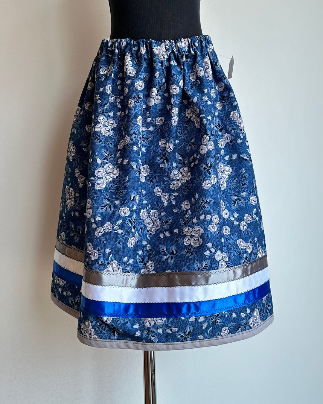 Vi's CREE-ations Blue Floral Girls Ribbon Skirt