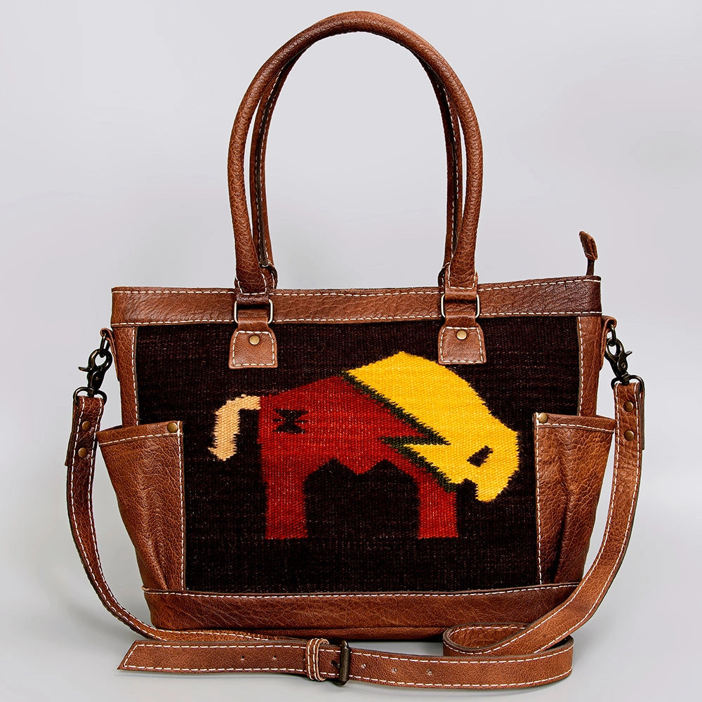 LS Western Bison Silhouette Saddle Blanket Large Leather Tote