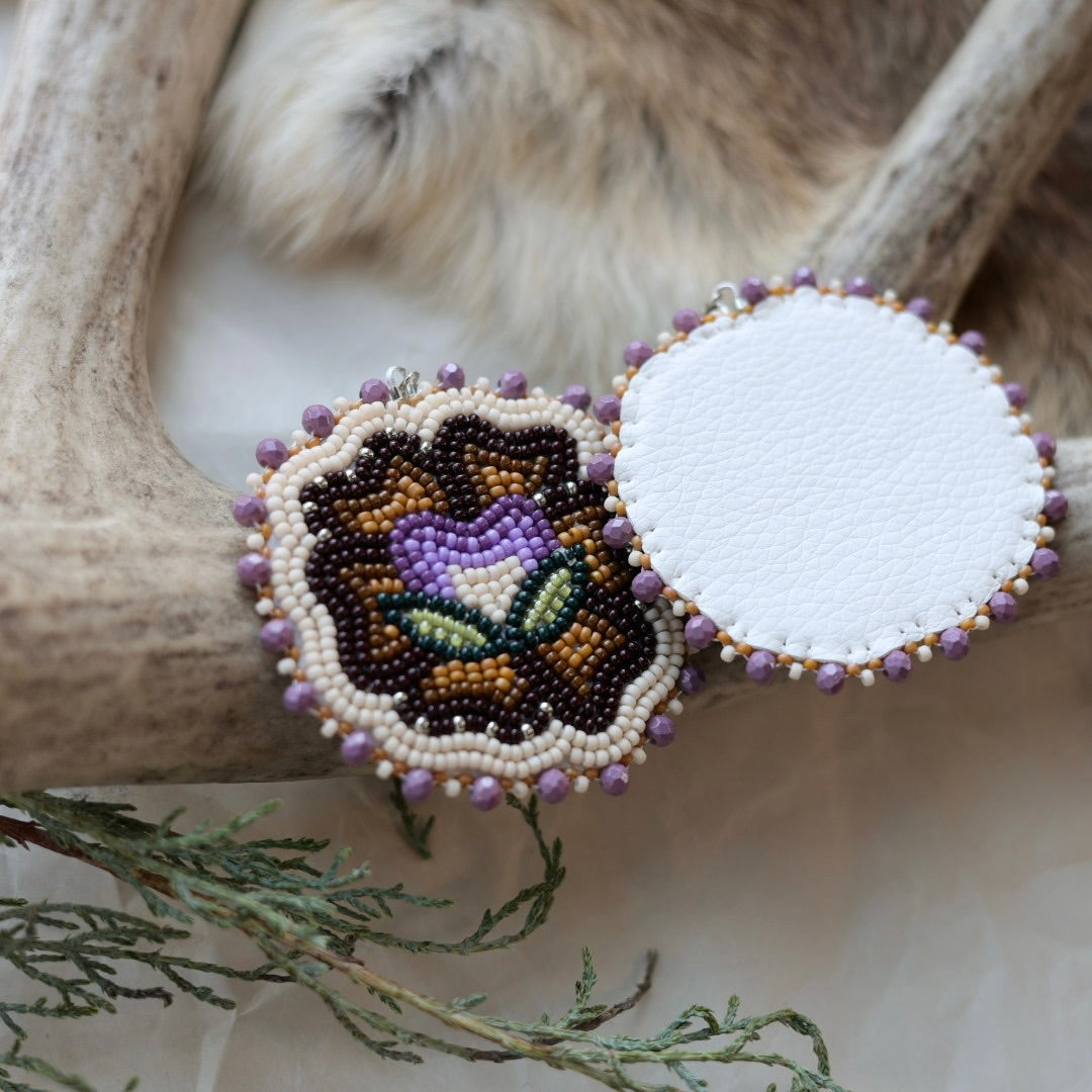 Keegan W. Brown & Purple Six Petal Floral Earrings