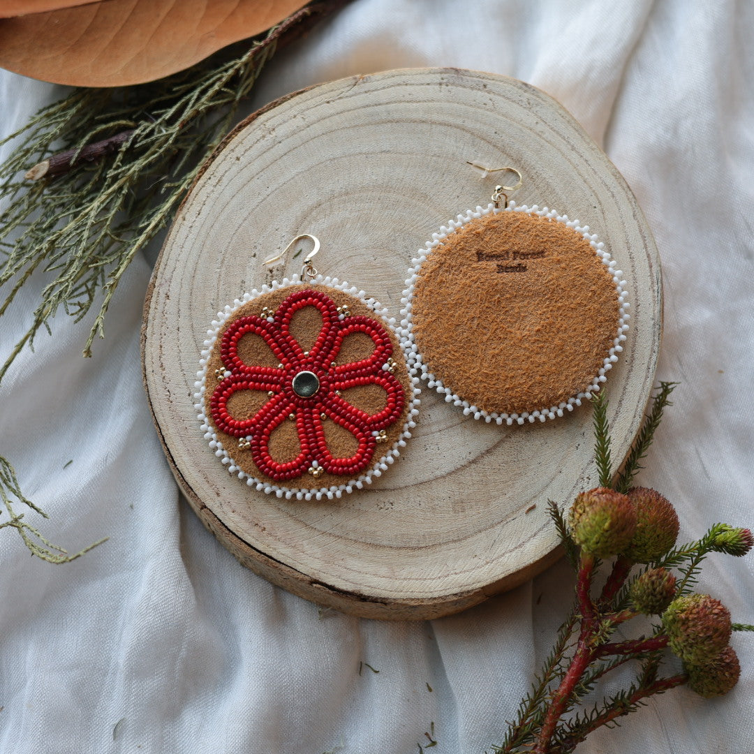 Boreal Forest Beads Floral Beaded Moose Hide Earrings