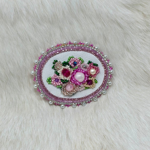 Mercedes G Oval Beaded Floral Bouquet Pin