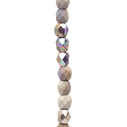 Czech Fire Polish Beads Strung 4mm Crystal/ Glitte Argentic Shine/Matt