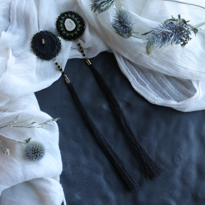 Beth Rose Designs Antler & Horsehair Olive Beaded Earrings