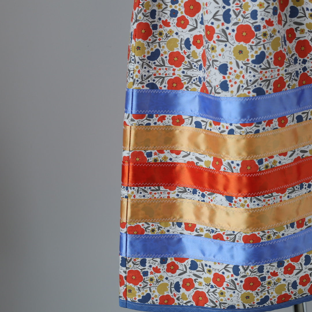 Vi's CREE-ations Blue & Orange Floral Short Ribbon Skirt