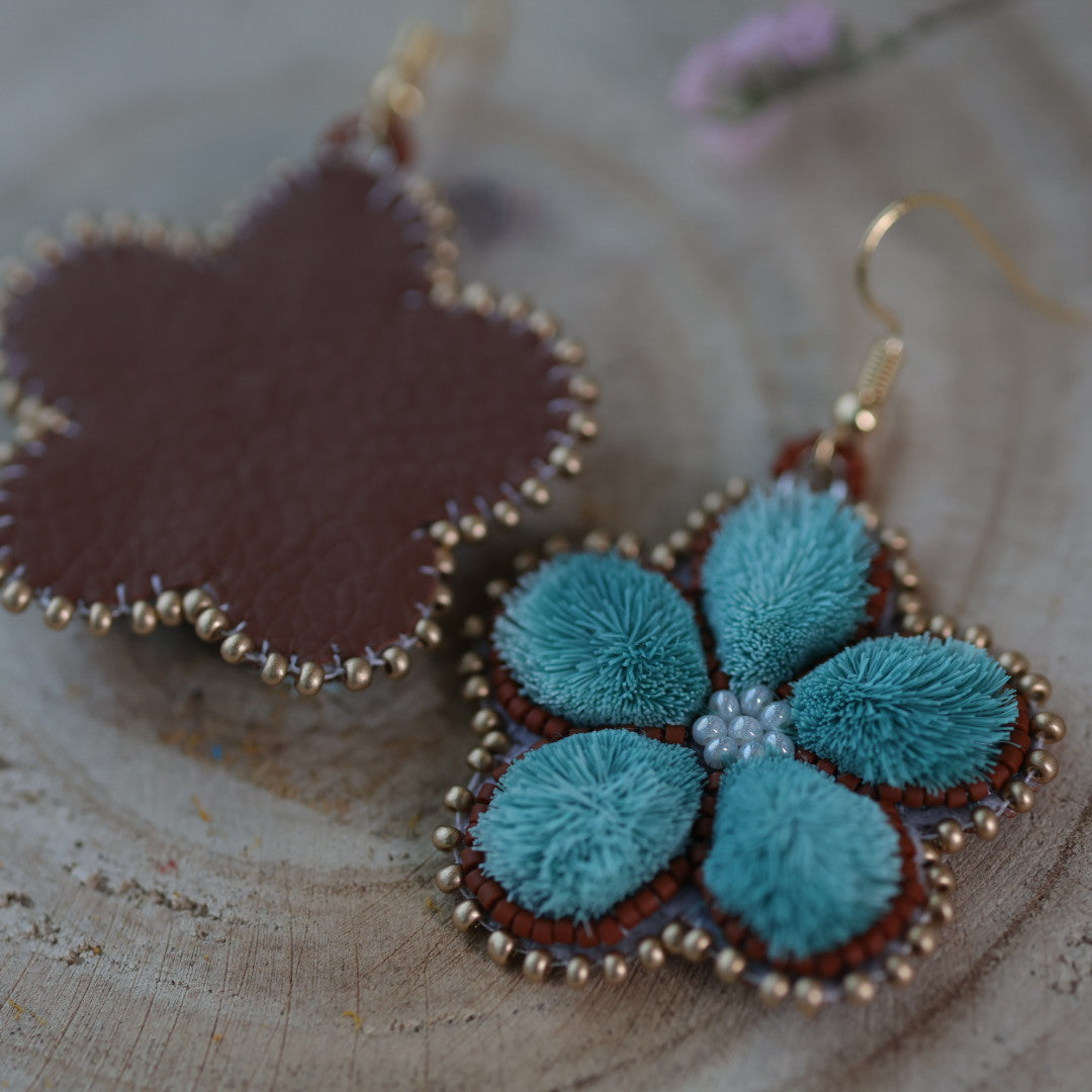 Sweetgrass Woman Creations Five Petal Floral Tufted Earrings