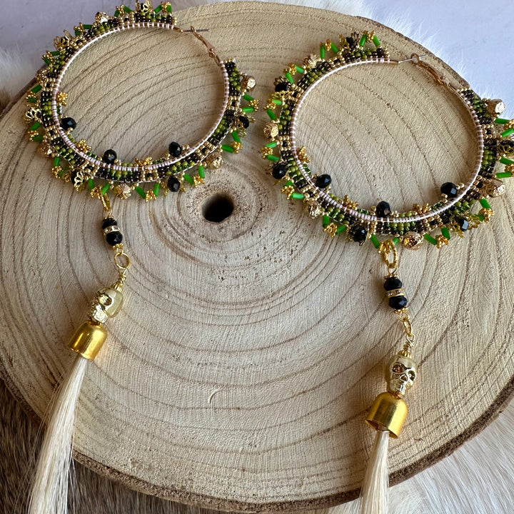 Kristina Cardinal Green & Black Beaded Hoops