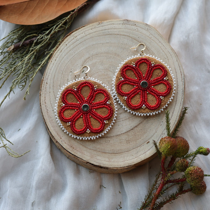 Boreal Forest Beads Floral Beaded Moose Hide Earrings