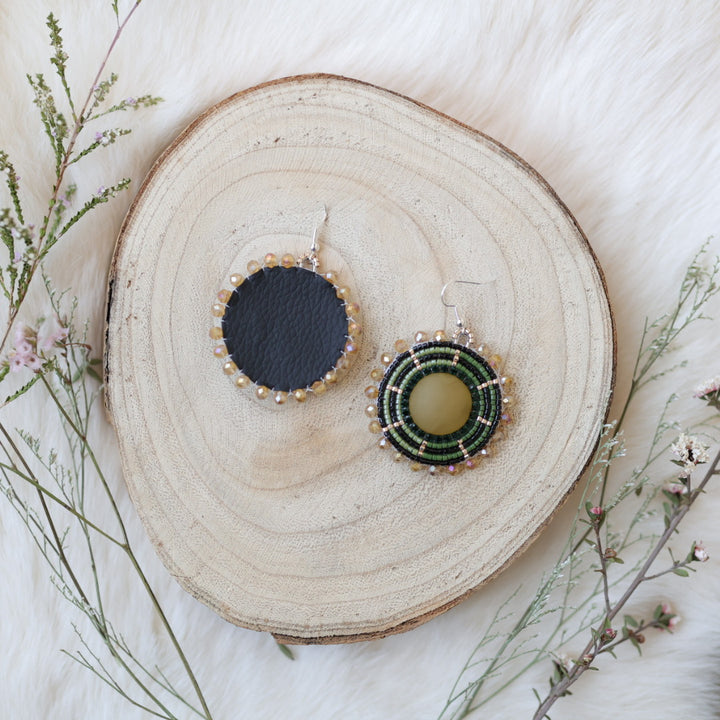 Sweetgrass Woman Creations Champagne & Green Beaded Earrings
