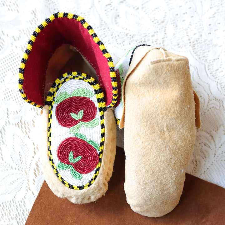 Jeannie A. Traditional Smoked Hide Beaded Apple Moccasins