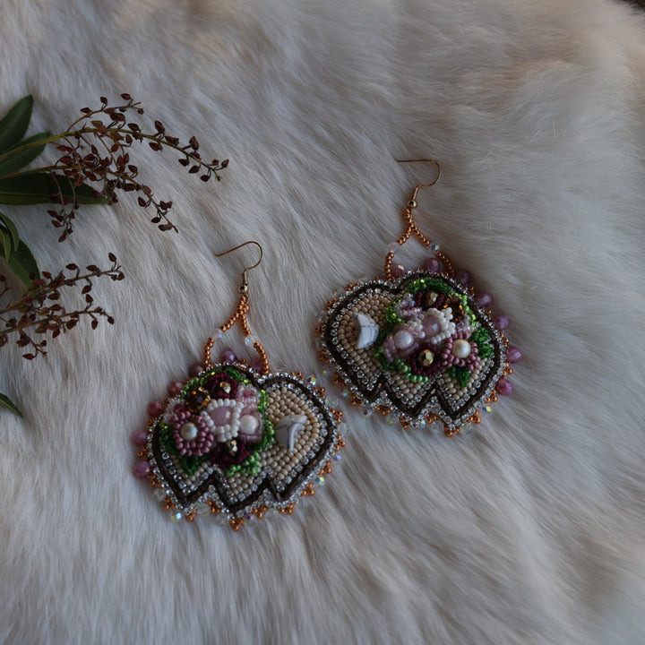 Mercedes G. Rose Floral Bison Beaded Earrings