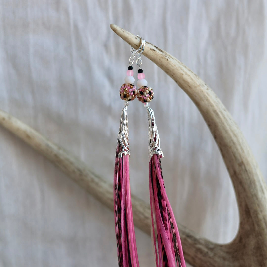 Beaded Blends Fly-Away Rooster Feather Earrings