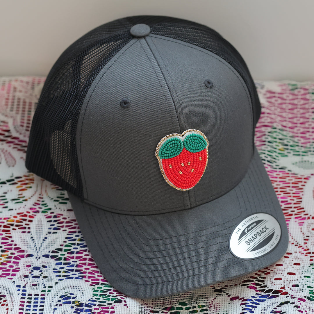 Feline Fancy Eh Beaded Strawberry Snapback Hat