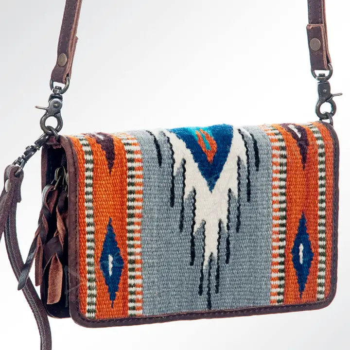 LS Western Grey &amp; Orange Sierra Genuine Leather Crossbody Bag