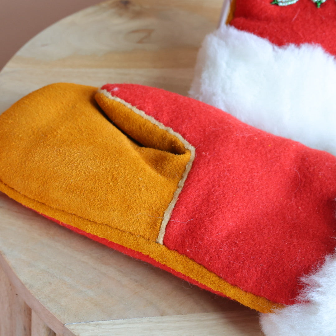 Emily J. Red Felt & Sheep Shearling Moose Hide Mittens