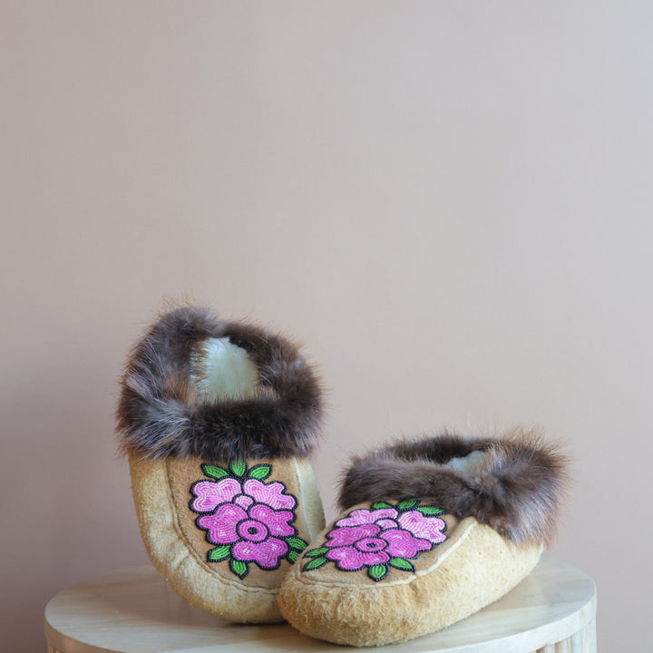Emily J. Magenta Floral Moose Hide Moccasins