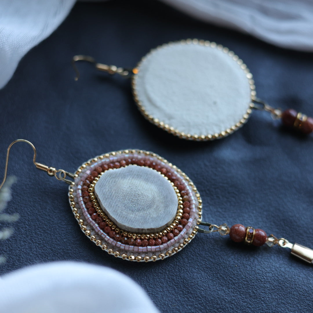 Beth Rose Designs Goldstone, Antler & Horsehair Beaded Earrings