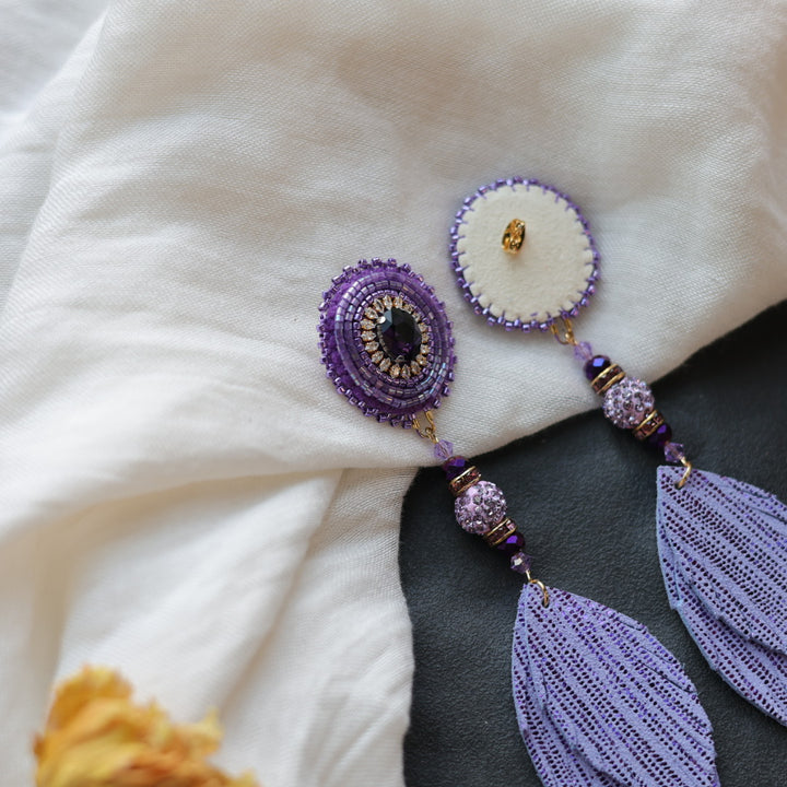 Beth Rose Designs Purple Leather Feather Earring & Necklace Set
