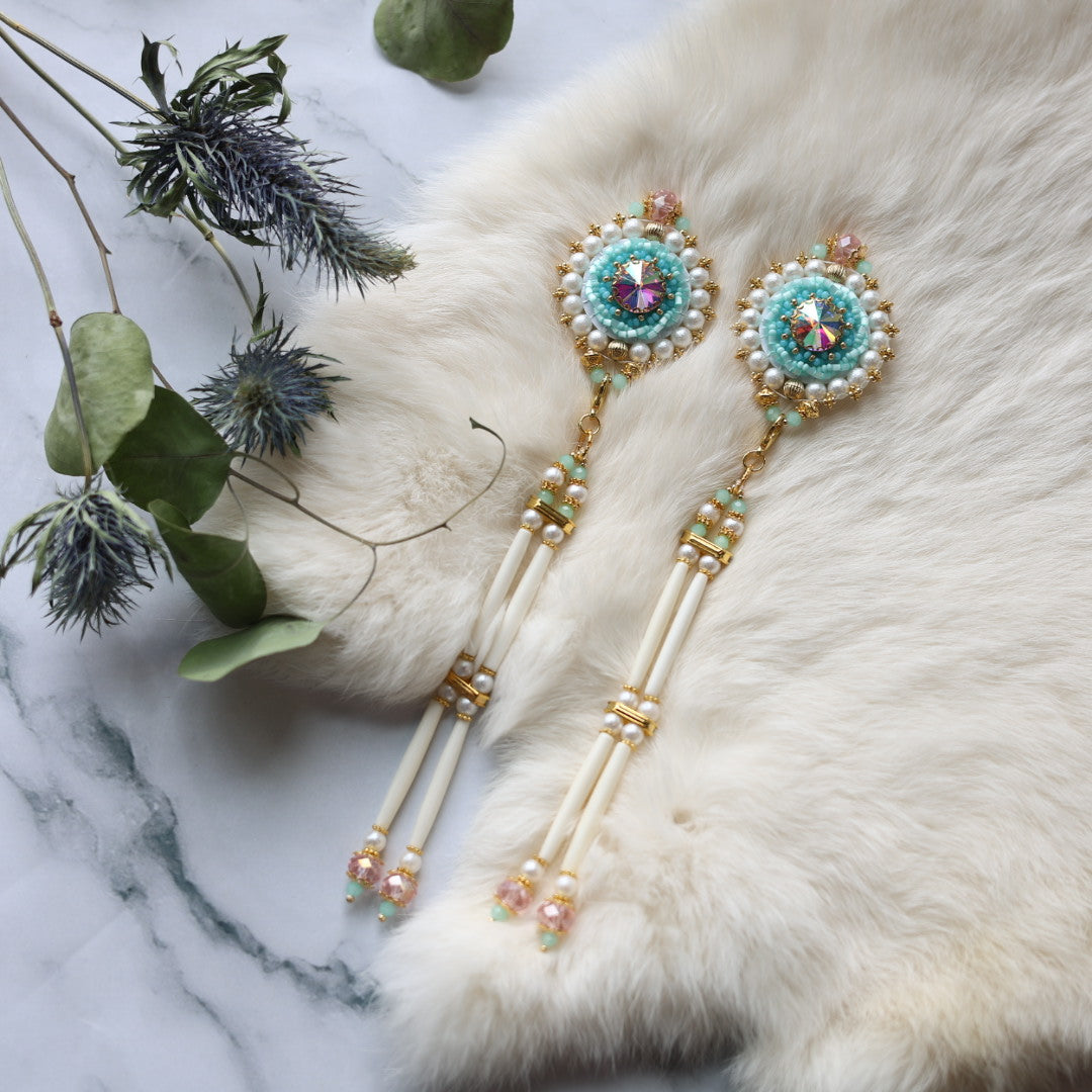 Kristina Cardinal Mint Beaded Earrings & Necklace