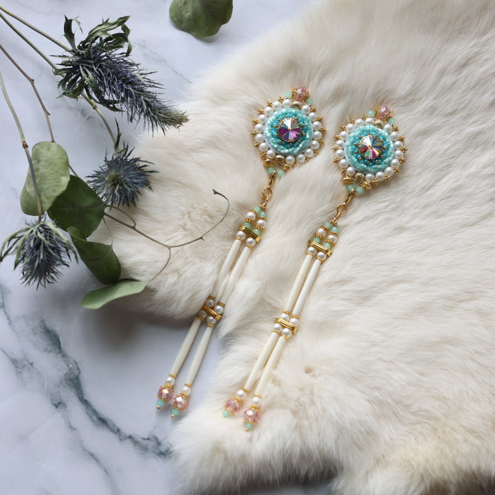 Kristina Cardinal Mint Beaded Earrings & Necklace