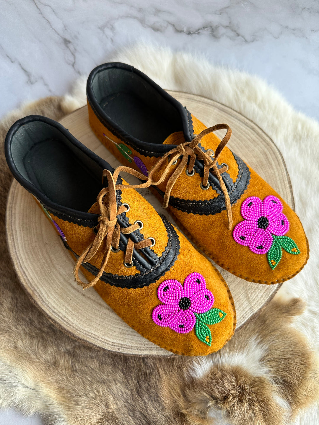 Caroline M. Moose Hide Lace-up Moccasin Slippers