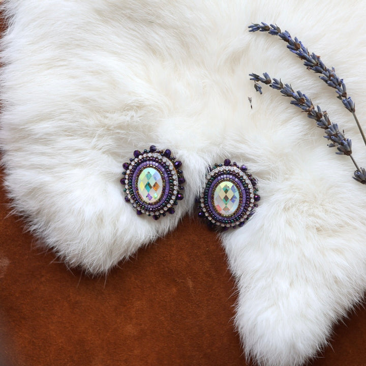 Faye's Beadiful Creations Oval Gem Beaded Earrings