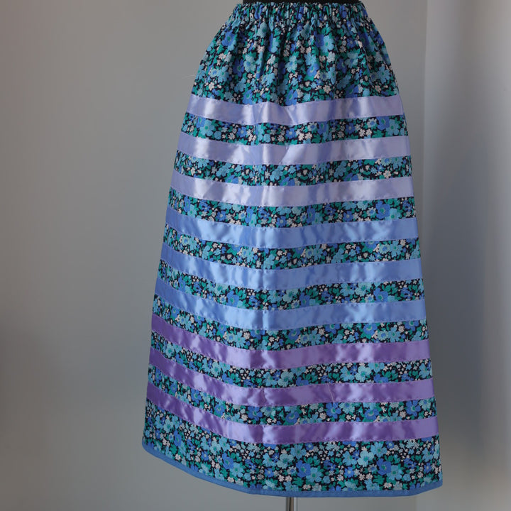 Carol B. Blue Floral Ribbon Skirt