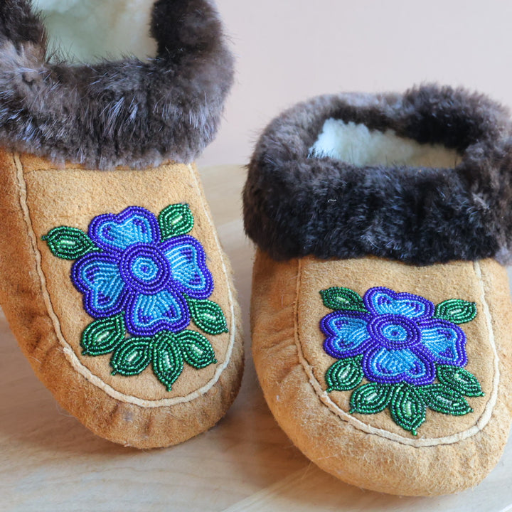 Emily J. Blue Floral Moose Hide Moccasins
