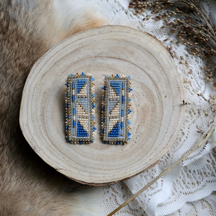 Prairie Sage Beadwork Blue Geometric Beaded Earrings