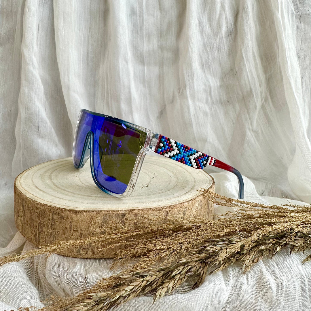 Rebelina Red & Blue Ombre Shield Beaded Sunglasses