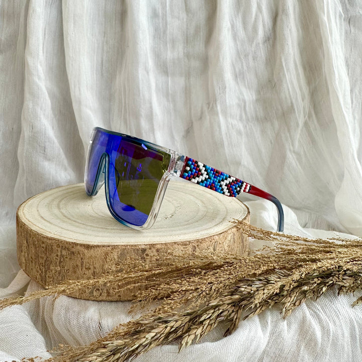 Rebelina Red & Blue Ombre Shield Beaded Sunglasses
