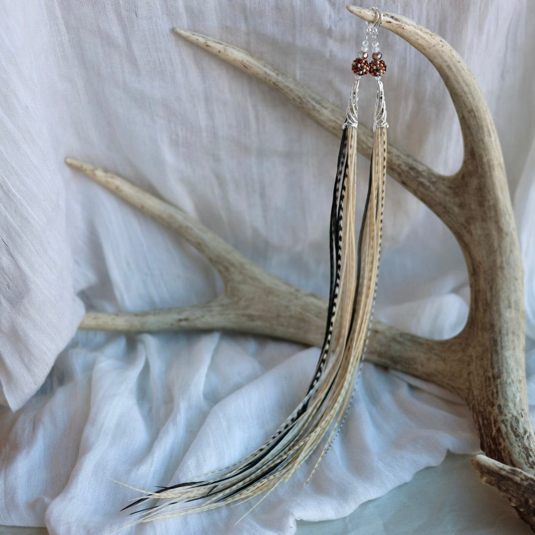 Beaded Blends Fly-Away Rooster Feather Earrings
