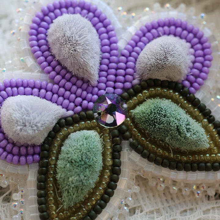 Prairie Sage Beadwork Tufted Purple Floral Earrings
