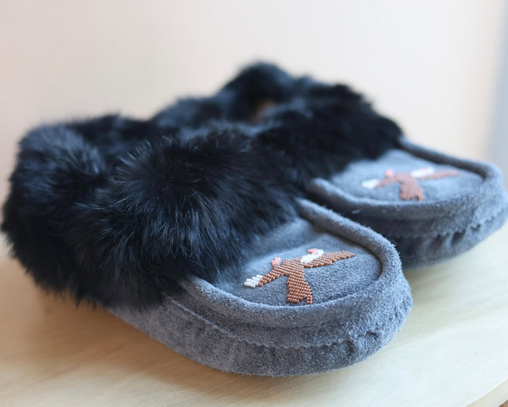 Ironstar Co. Charcoal Grey Moccasins With Eagle Detail