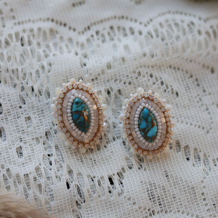 Prairie Sage Beadwork Copper Turquoise Mini Beaded Studs
