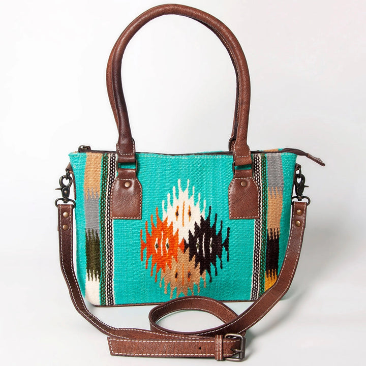 LS Western Turquoise Multi Diamond Saddle Blanket Crossbody Bag