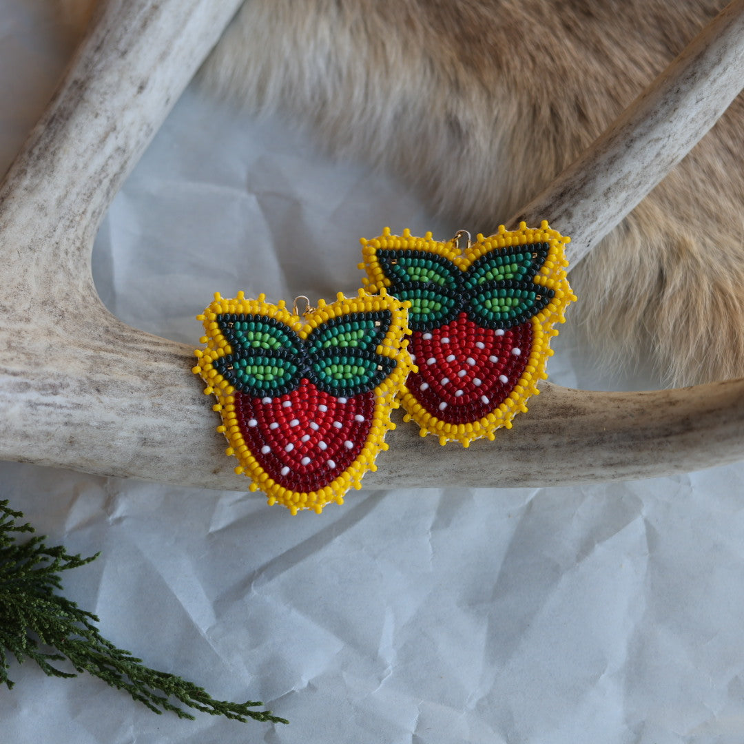 Keegan W. Double Stem Strawberry Beaded Earrings