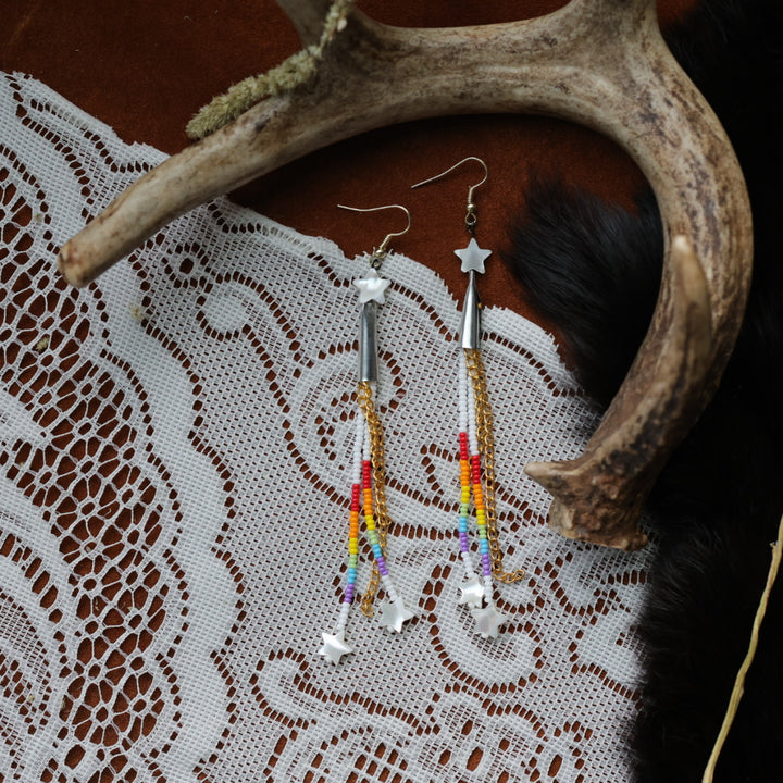 DMD Beadwork Rainbow Fringe Earrings