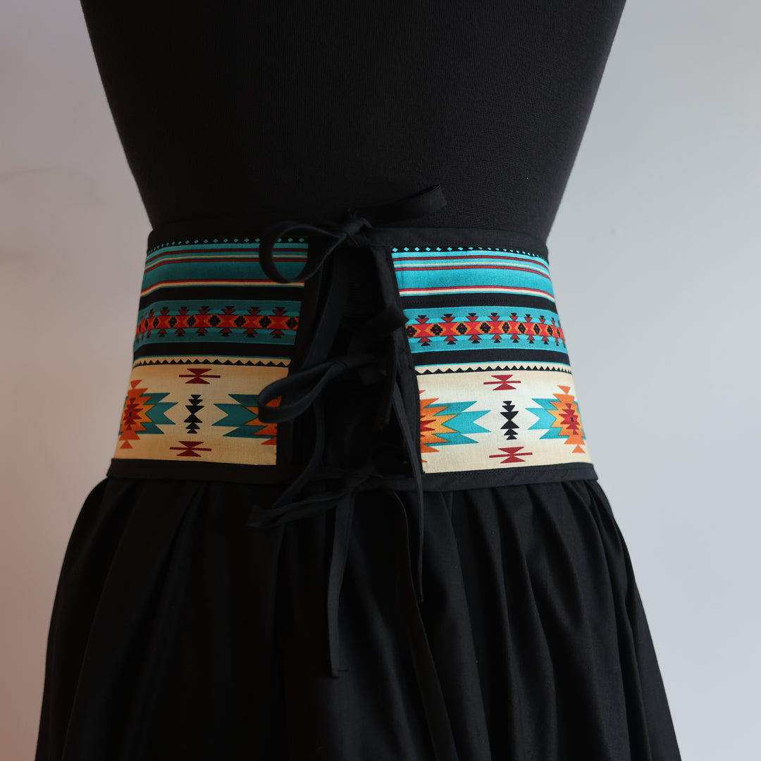 Phoenyx Designs Turquoise &amp; Orange Geometric Ribbon Skirt &amp; Belt