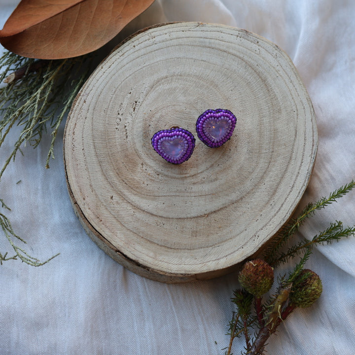 Boreal Forest Beads Tiny Gem Heart Beaded Earrings
