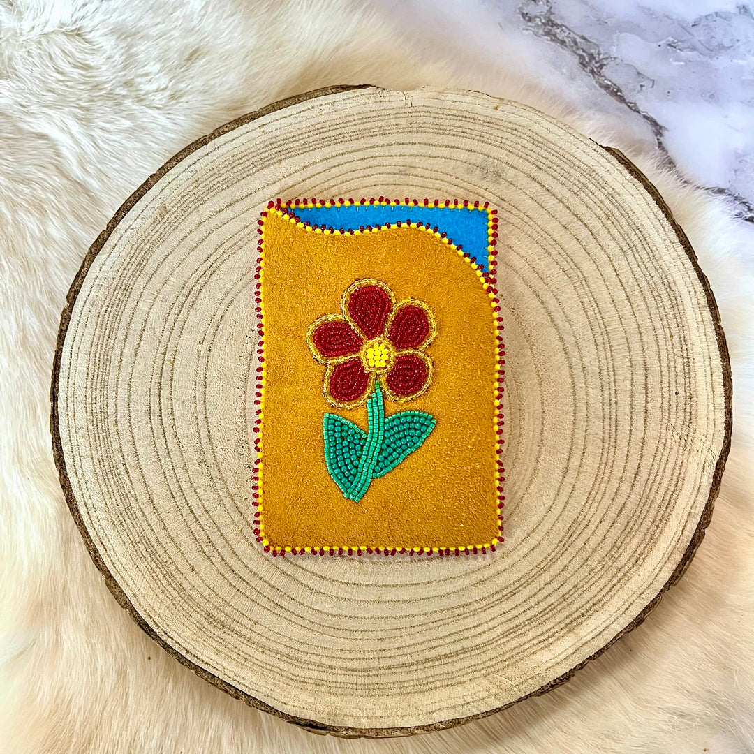 Doris M Beaded Floral Moose Hide Card Holder