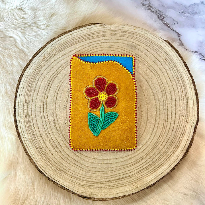 Doris M Beaded Floral Moose Hide Card Holder