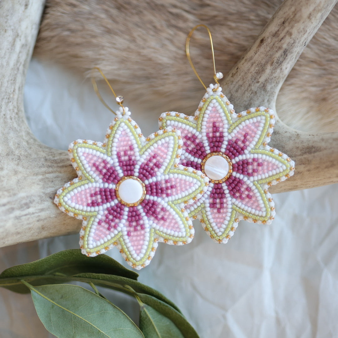 Keegan W. Large Beaded Floral Earrings