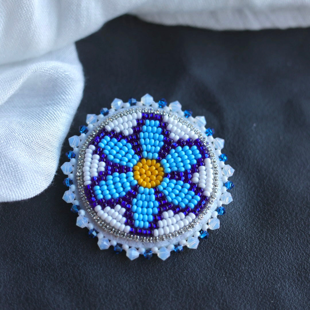 Beth Rose Designs Blue Floral Beaded Brooch