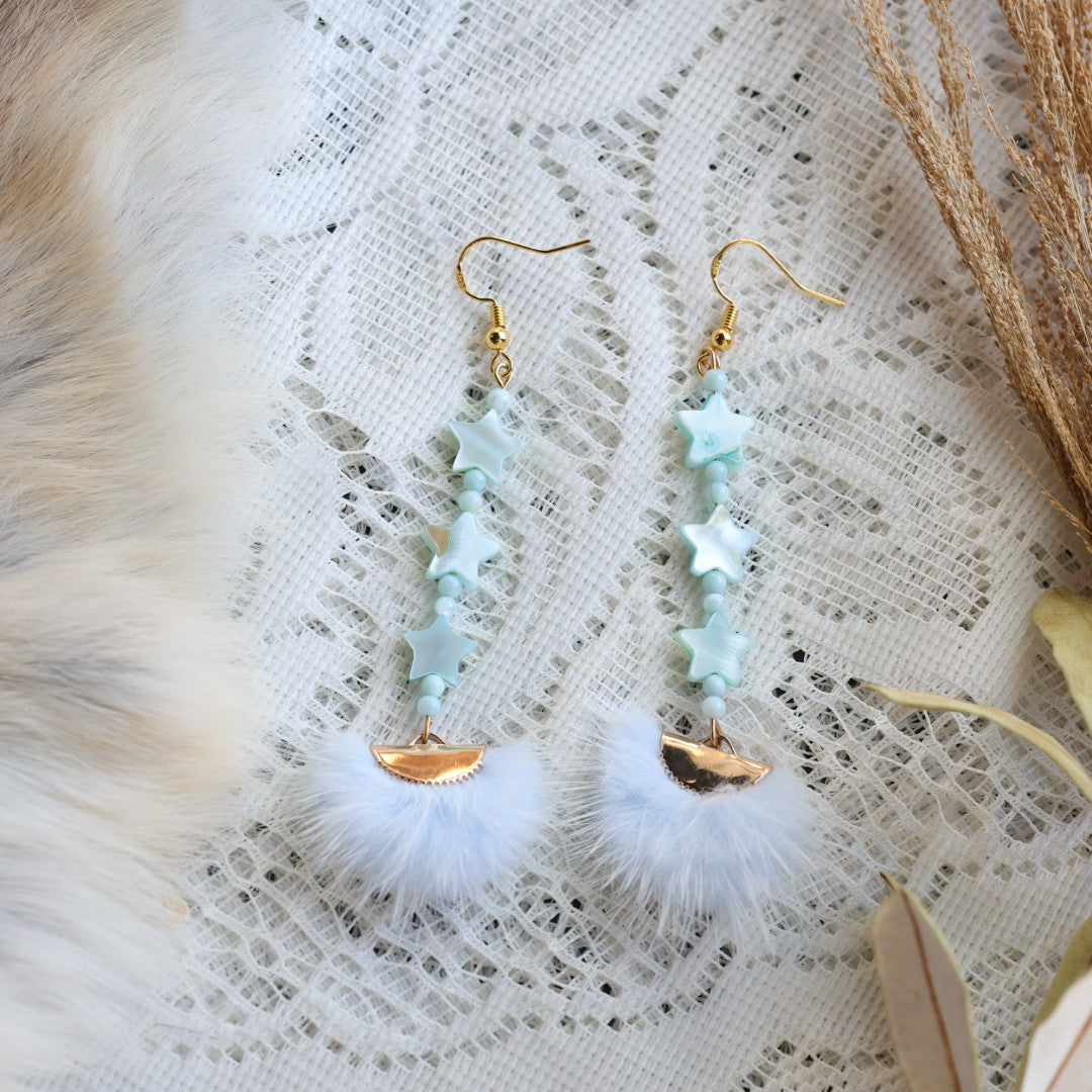 Prairie Sage Beadwork Dyed Mother of Pearl Star & Mink Drop Earrings